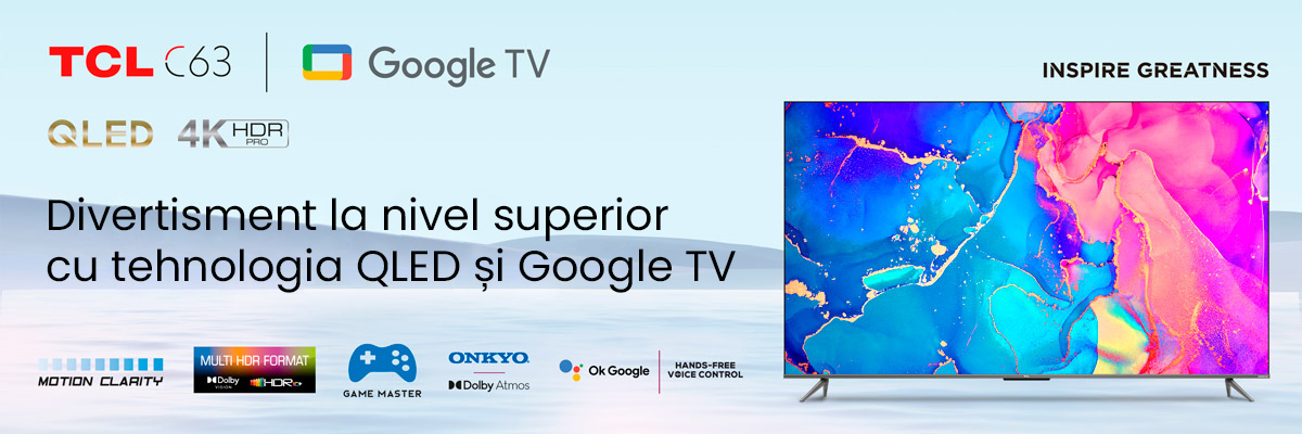 Televizor TCL QLED 4K cu Google TV si Game Master