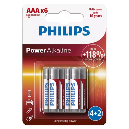 Baterie Power Alkaline Lr3 Aaa Blister 6 Buc Philips