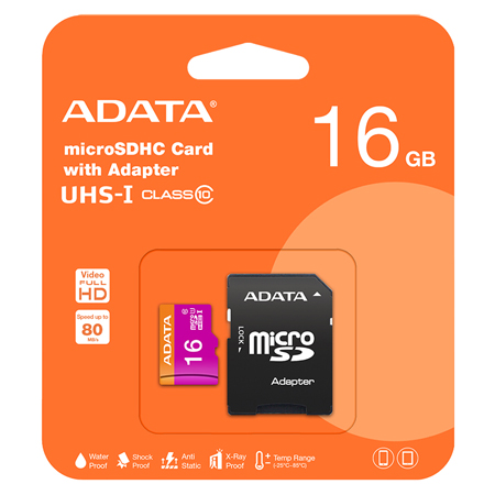 Micro Sd Card 16gb Class 10 Cu Adaptor Adata