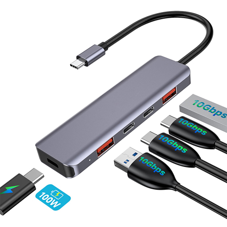 Hub 5 In 1 10 Gbs Usb-c Pd 100w  Aluminiu Platinet