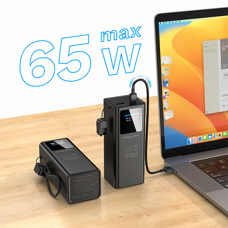 POWER BANK 20000 MAH LI-ION 65W QC PD KRUGER&MATZ POWER BANK 20000 MAH LI-ION 65W QC PD KRUGER&MATZ
