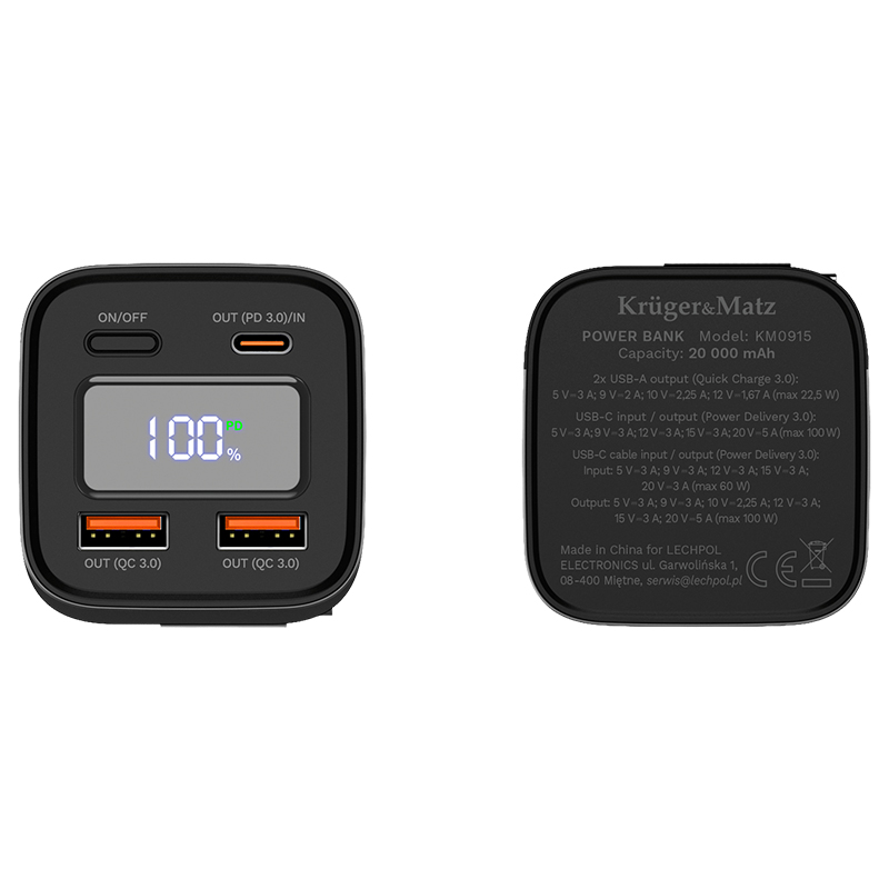 POWER BANK 20000 MAH LI-ION 100W QC PD KRUGER&MATZ POWER BANK 20000 MAH LI-ION 100W QC PD KRUGER&MATZ