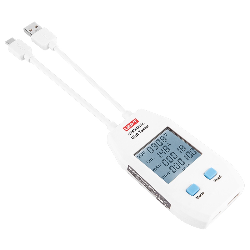 Tester USB Dual Uni-T UT658DUAL, Tensiune 3-9V, Curent 3A, Capacitate, Doua Porturi USB [2]